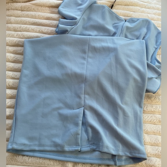 New Money RUFFLED BLUE PENCIL DRESS - Picture 12 of 15